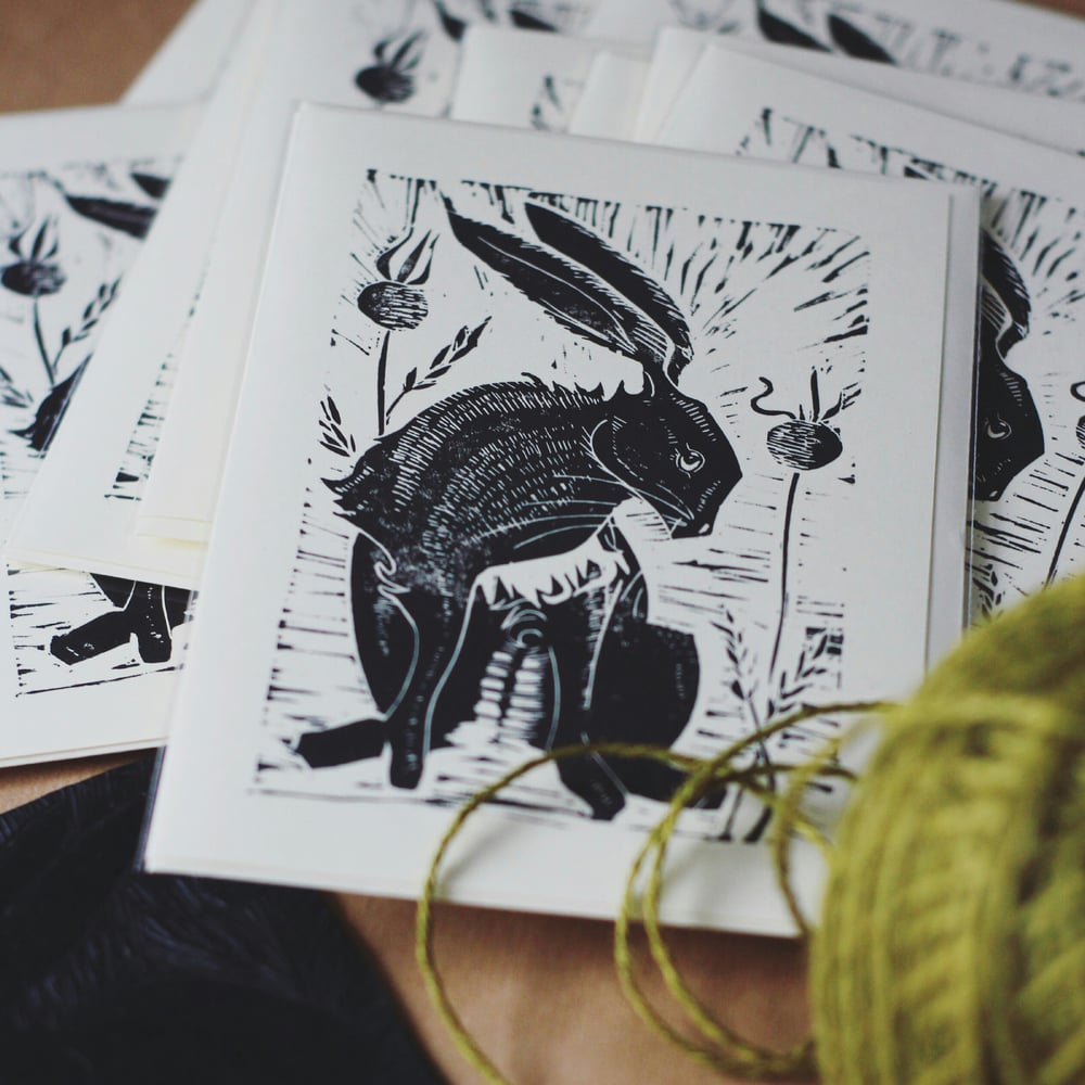 Image of Hare with poppy seeds 5x7 inch card