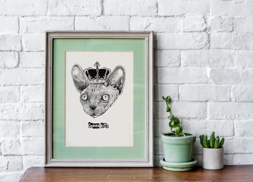 Image of Queen Kitty - Sphynx Cat Illustration print