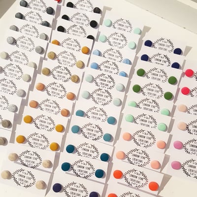 Image of Polymer Clay round studs 10mm- hypoallergenic surgical stainless steel posts and backs. 47 colours