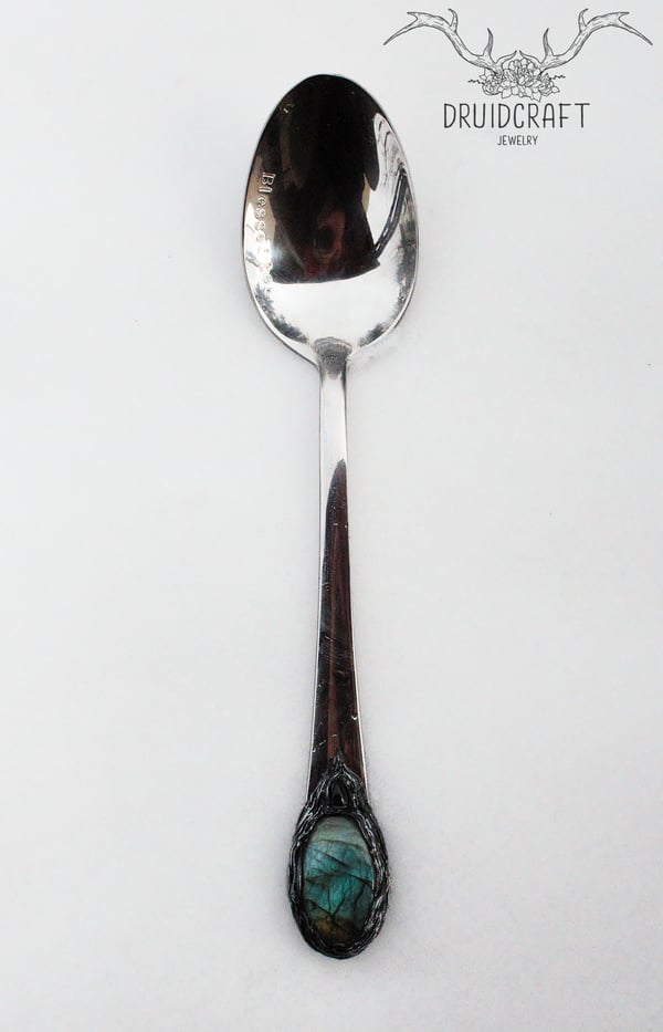 Image of Blessed Be Engraved Labradorite Crystal Spoon