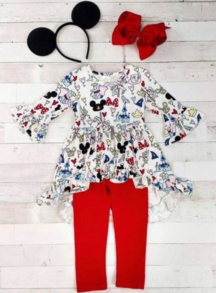 Image of Disney Inspired High Low outfit featuring Dumbo Tinkerbell Mickey and others