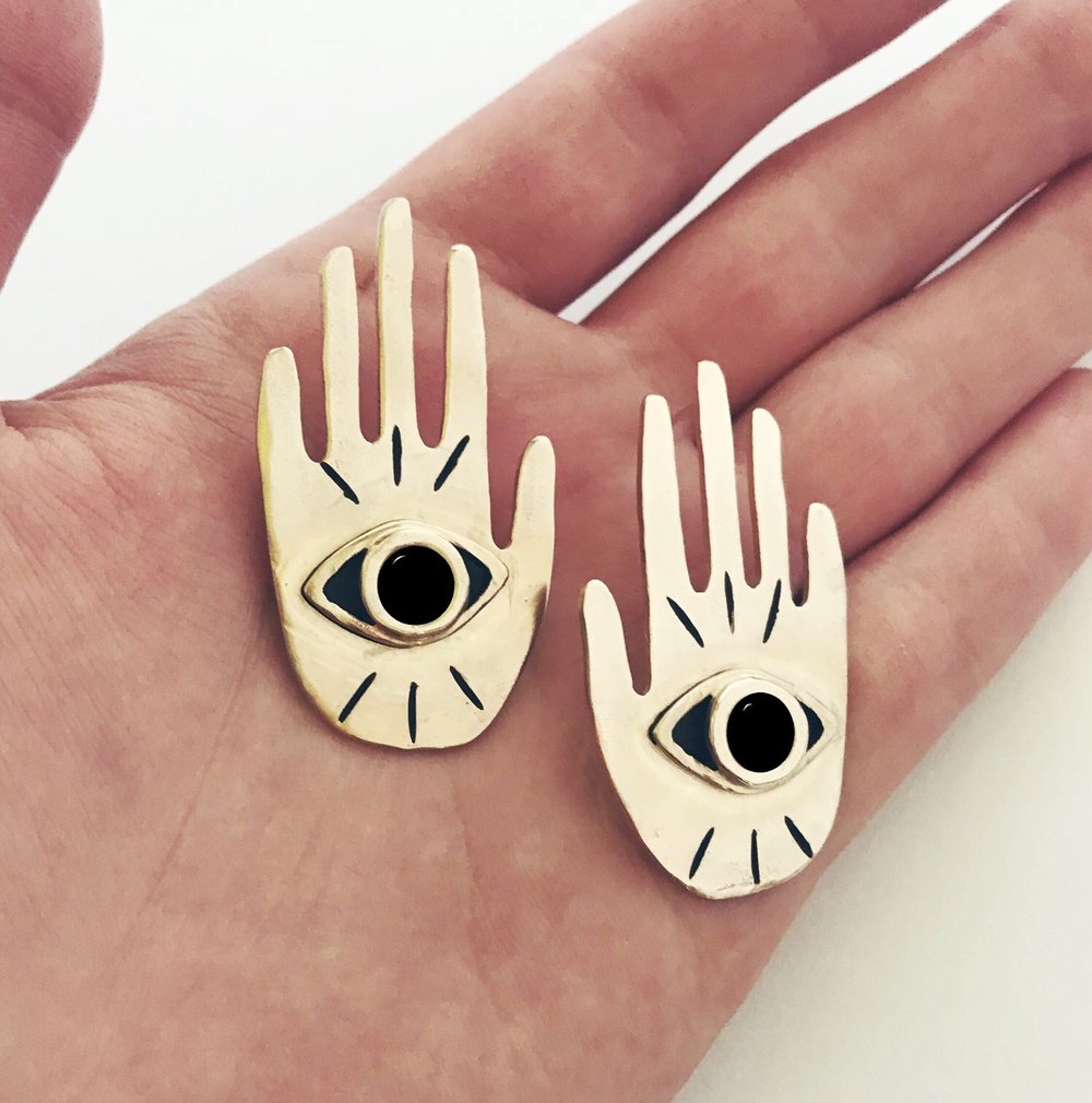 Image of Hand Eye Statement Earrings with Black Onyx