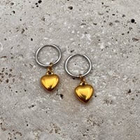 Image 2 of Mixed Metal Heart Huggie Earrings