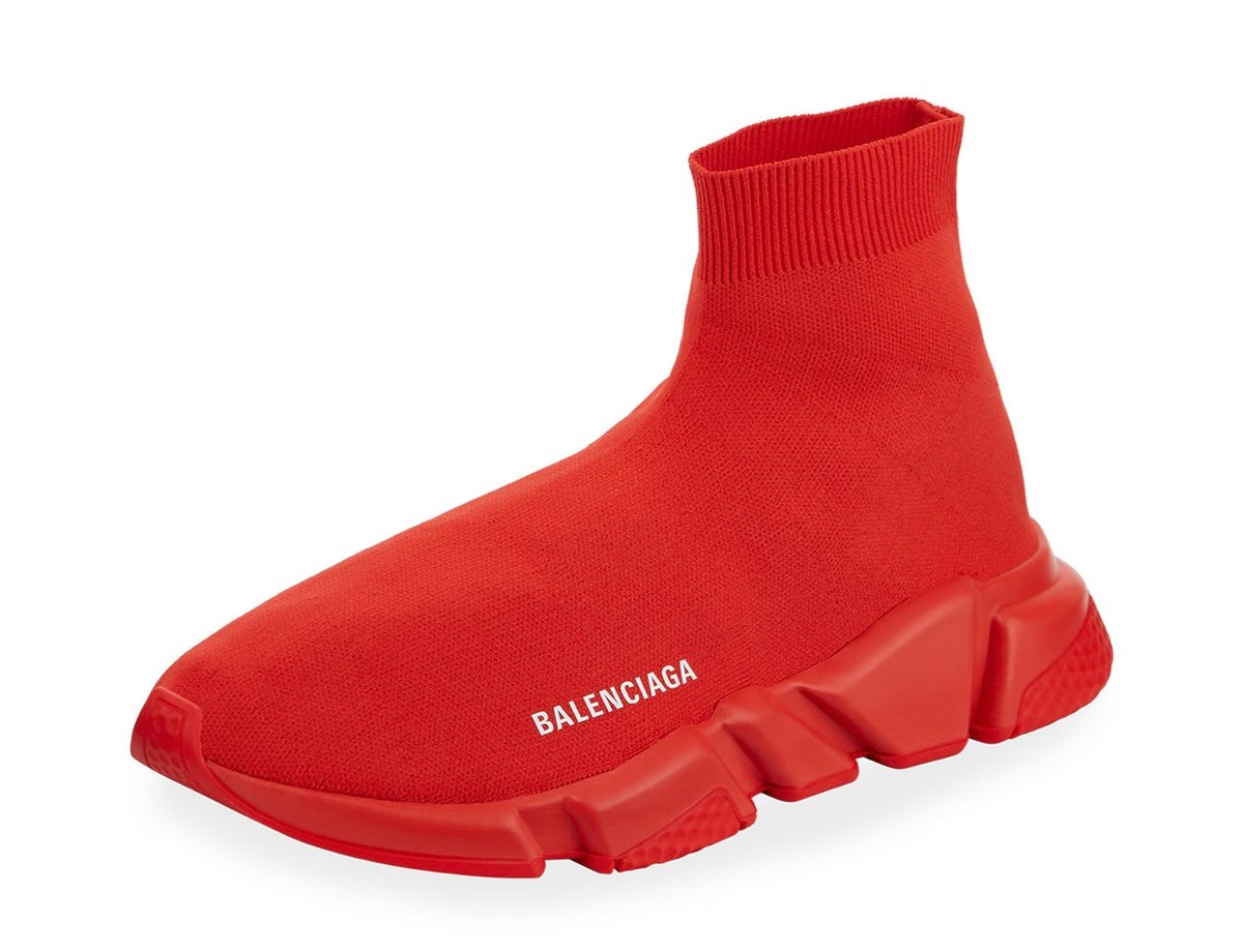 all red balenciaga speed trainers