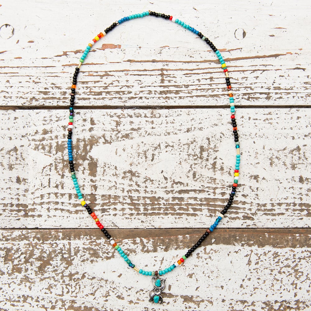 Image of Coloured glass bead necklace and navajo pendant