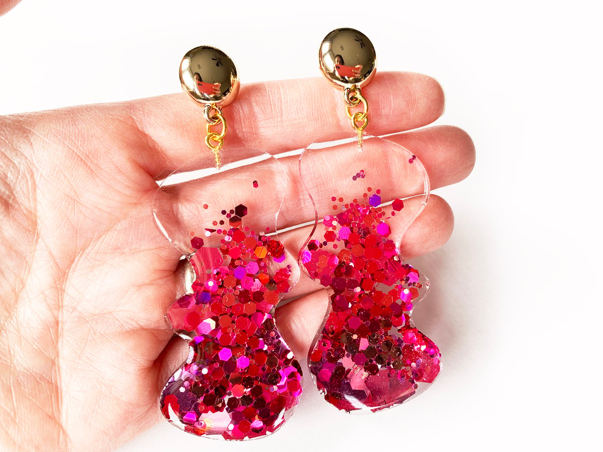 Image of Pink Blobbity Sparkle Statement Earrings