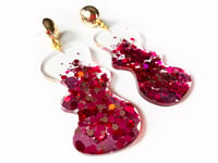 Image 3 of Pink Blobbity Sparkle Statement Earrings