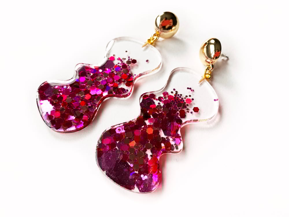 Image of Pink Blobbity Sparkle Statement Earrings
