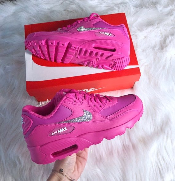 Come up with Applicant Hubert Hudson Swarovski Nike Air Max 90 Laser Fuchsia Made with SWAROVSKI® Crystals. |  Luxe Ice