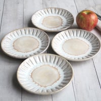 Image 2 of Set of Four Dessert Dishes in Rustic White and Ocher Glaze, Handcrafted Pottery Made in USA