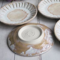 Image 5 of Set of Four Dessert Dishes in Rustic White and Ocher Glaze, Handcrafted Pottery Made in USA