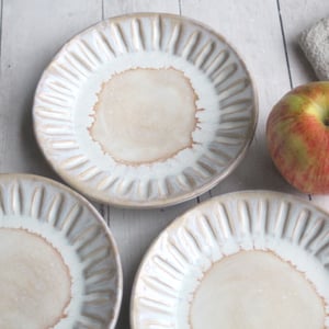 Image of Set of Four Dessert Dishes in Rustic White and Ocher Glaze, Handcrafted Pottery Made in USA