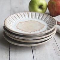 Image 1 of Set of Four Dessert Dishes in Rustic White and Ocher Glaze, Handcrafted Pottery Made in USA