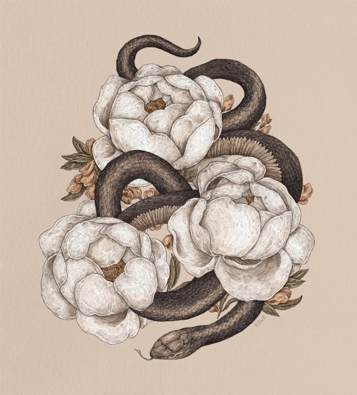 Image of Snake and Peonies Print