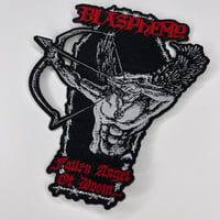 Image 2 of Blasphemy - Fallen Angel Of Doom... *COFFIN SHAPED* Small Woven Patch