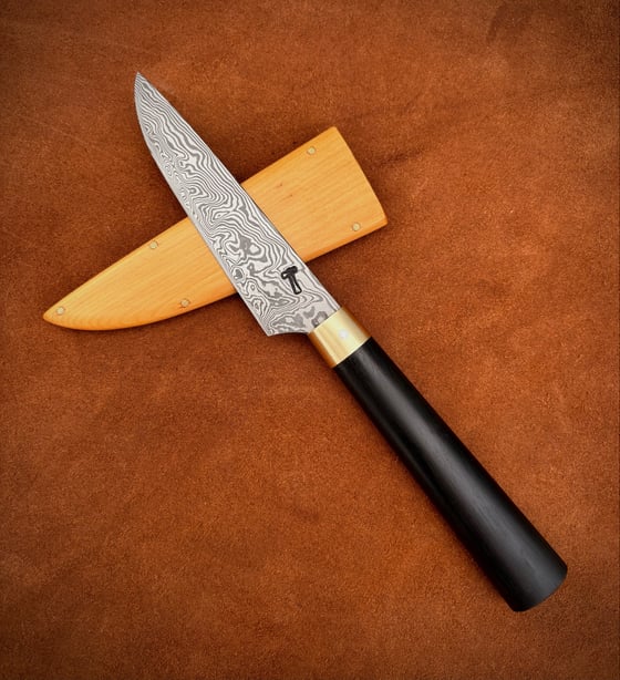Image of Stainless damasteel utility knife - bog oak