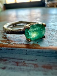 Image 8 of emerald ring with twig band . size 7