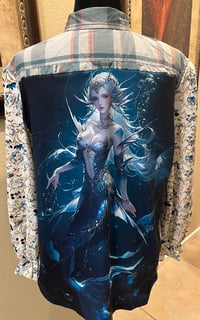 Image 1 of Vintage Funky Tesl/Cream Cotton Shirt Floral Sleeves Mermaid 