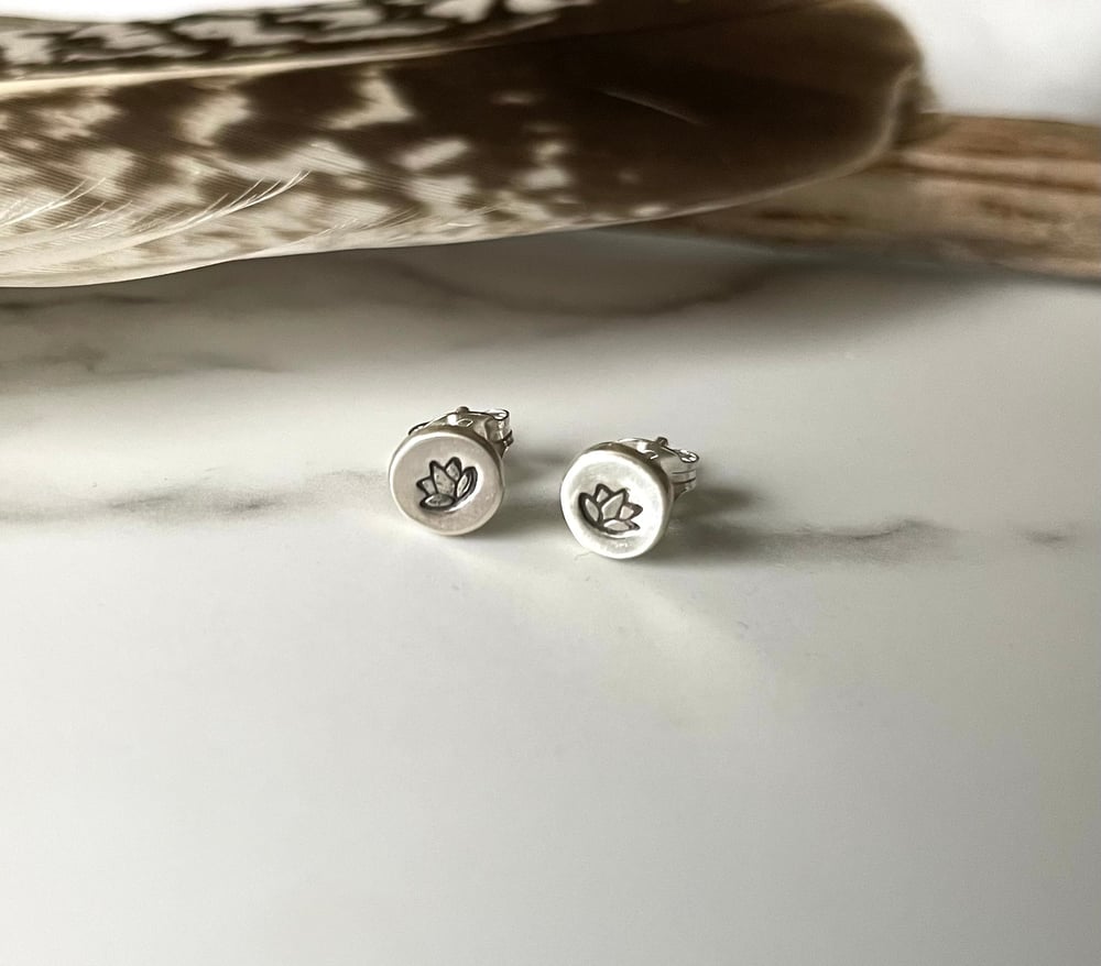 Image of Handmade sterling silver Lotus flower stud earrings 925.