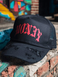 Image 5 of RED MON3Y // BLACK  DISTRESS HAT