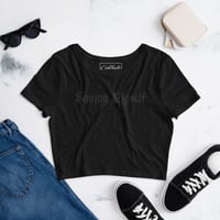 Image 2 of SAVING MYSELF Cotton Blend Black Logo Statement Crop Top Cropped T-shirt