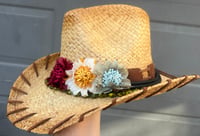 Image 3 of  Brown Straw Cowboy Hat Colored Flower Band 