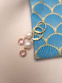 Image 3 of Boucles d'oreilles zircon rose perle de culture 