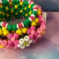Image 2 of Pink White Flower Kandi Cage Cuff Bracelet