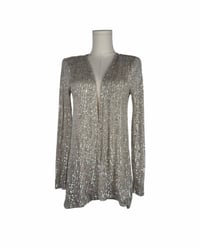 Image 1 of Blanc Woman Gold Sequin Long Sleeve Cardigan Jacket – Sparkly Open Front Evening Layer Size Small