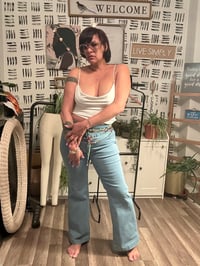 Image 1 of Wide leg light wash button front 