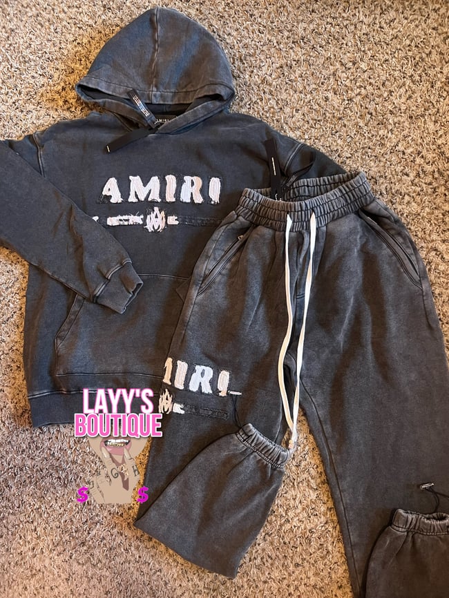 Grey Distressed Amiri Sweatsuit | Layys Closet