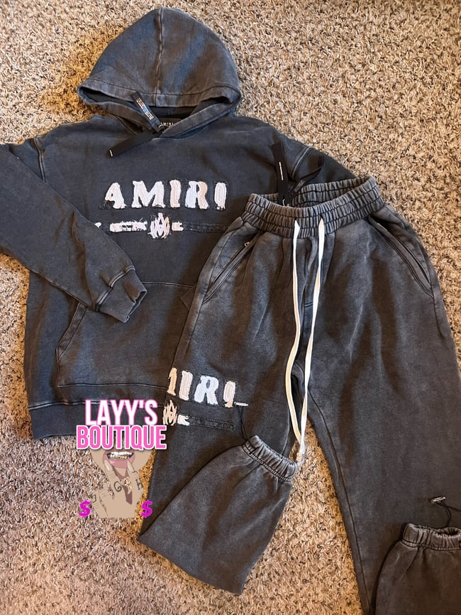 Grey Distressed Amiri Sweatsuit Layys Closet