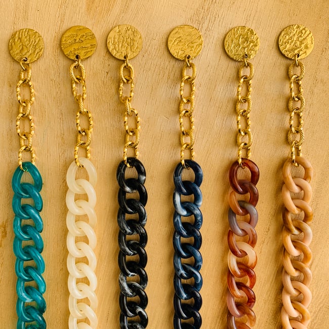  TONI | Bracelet chaîne grosse maille acrylique & acier inox doré