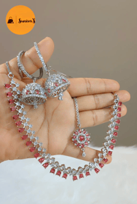 Image 1 of Priya- AD Jhumka Necklace Set 