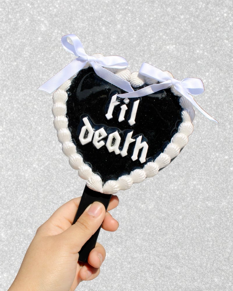 Image of Black and White VDay Cake Handheld Mirror