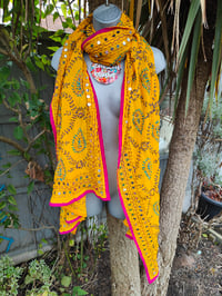 Image 3 of Thassos scarf -Yellow with hot pink trim