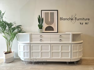 Image of Nathan Curved sideboard in White with Silver handles and legs