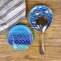 Image 5 of Blue Sgraffito Spoon Rest 