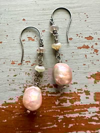 Image 9 of pinkish baroque pearl and opal earrings