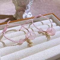 Image 3 of circle Pink quartz bracelet  粉晶平安扣小熊手绳