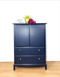 Image 1 of Painted Navy Blue Stag Minstrel LINEN CUPBOARD/ TALLBOY / DRINKS CABINET 