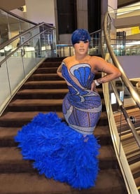 Image 1 of PETAL KISS FEATHER DRESS(MADE TO ORDER)  Blue/ black