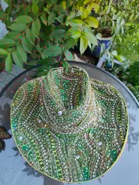Image 3 of Dolly cowboy hat - recycled sari fabric Dark Green pearls
