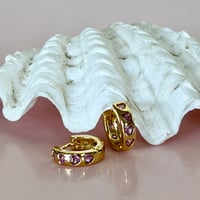 Image 1 of Pink Glass Heart Huggie Hoops