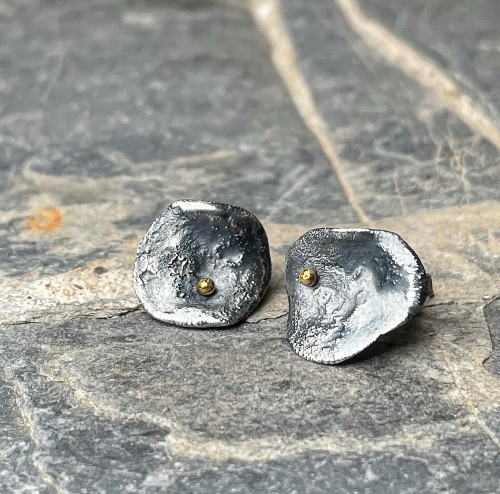 Image of Crushed Silver Studs W/ 24k Gold Accents