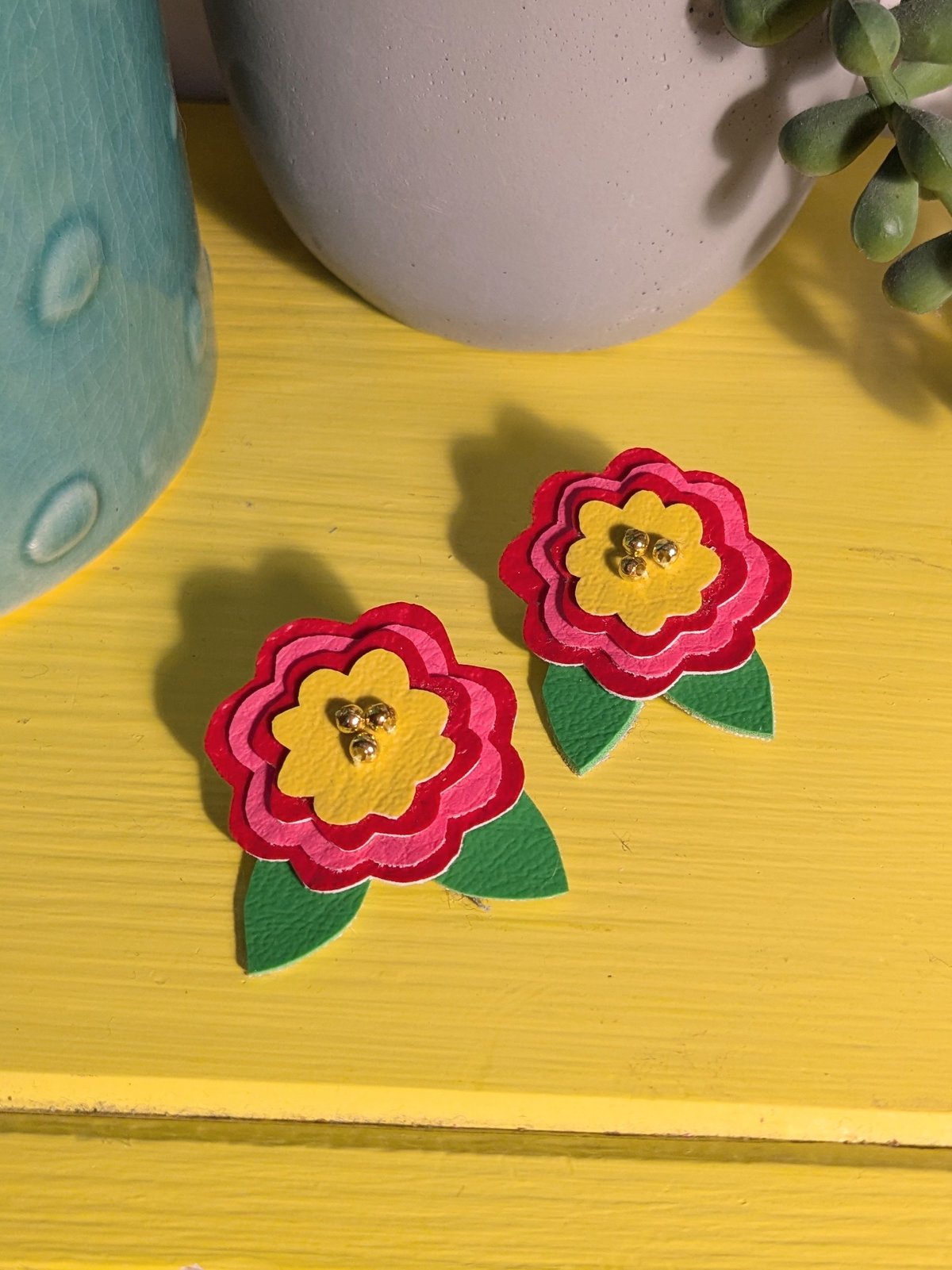 Image of Pink and Red Flower Brooch