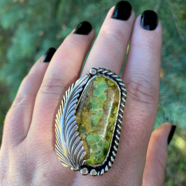 Image of Large Autumn Creek Turquoise Handmade Sterling Silver Statement Ring