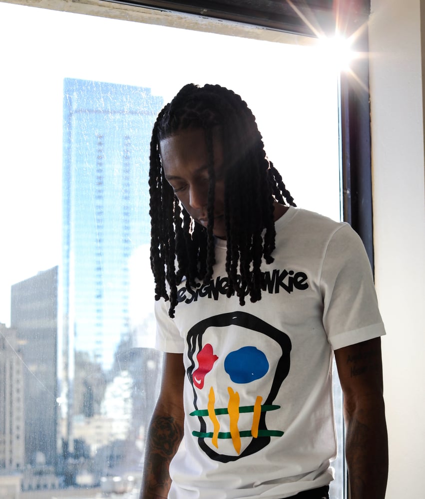 White Designer Junkie Apparel Big Face Logo Tee Designer Junkie Apparel