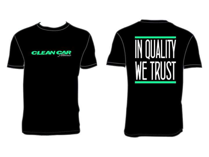 Image of Clean Car Alliance | In Quality We Trust - White/Teal on BLK Tshirt