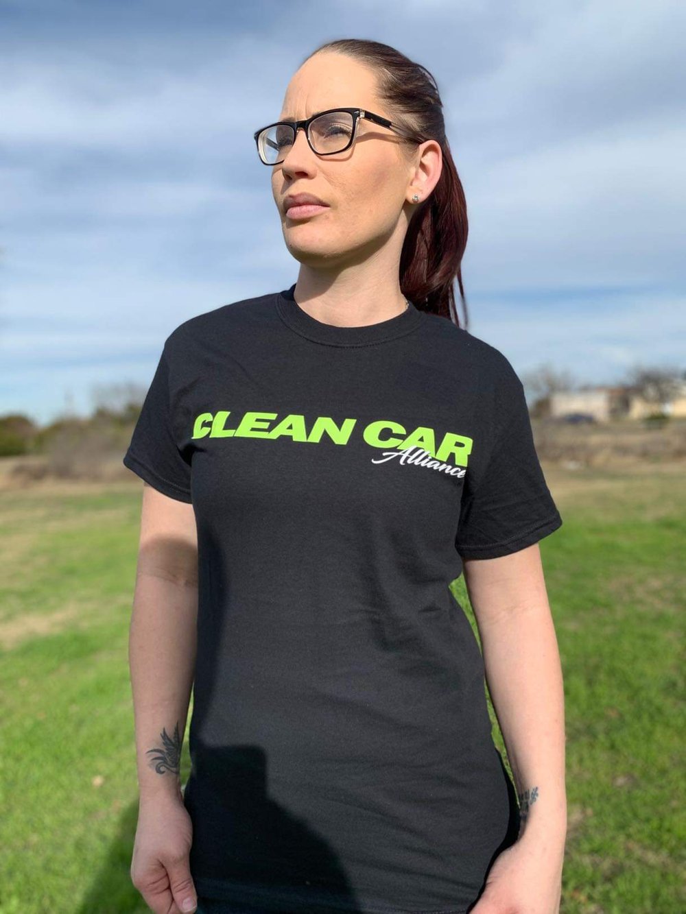 Image of Tshirt Black w/ Bright Green & White Logo